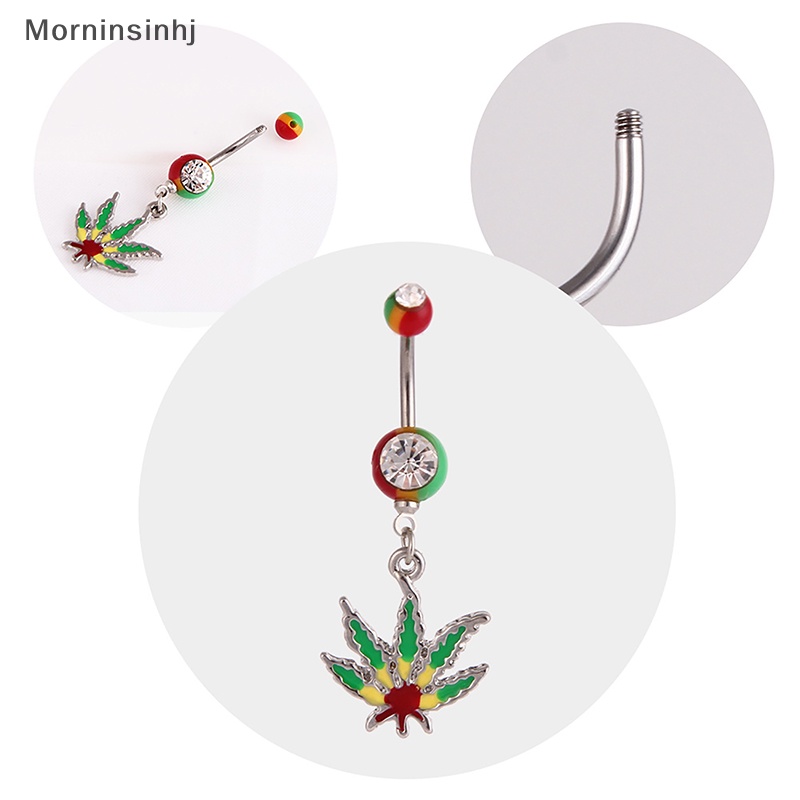 Mornin Fashion Maple Leaf Pusar Belly Button Rings Kristal Zirkon Liontin Pusar Cincin Perhiasan Tubuh Untuk Wanita id