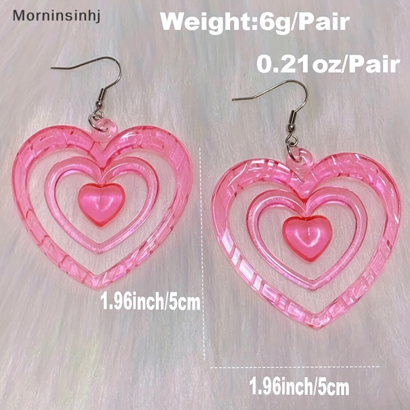 Mornin 1pasang Y2K Anting Pink Hollowout Anting Hati Anting Cinta Aesthetic Lucu id