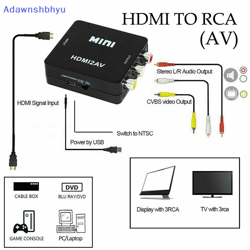 Adhyu Kabel Converter Adapter HDMI To RCA AV CVBS 3RCA 1080P Composite Video Audio ID