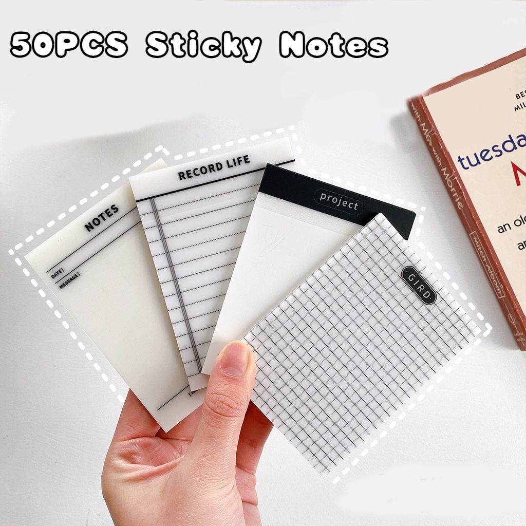 4set Kotak-Kotak/Garis/Kosong Transparan Sticky Notes Perspektif Tahan Air Post-it Notes Reusable Memo Pad Stationery