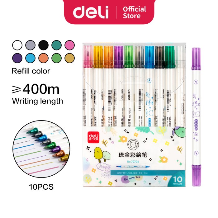 

Deli Felt Pen Spidol 2 Ujung 10 Warna Metalic 70704
