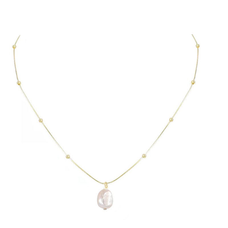 Roselife Vintage Baroque Perak Manik-Manik Rantai Besar Tidak Teratur Mutiara Liontin Kalung Untuk Wanita Gadis Elegan Tulang Selangka Rantai Kalung Perhiasan Aksesoris