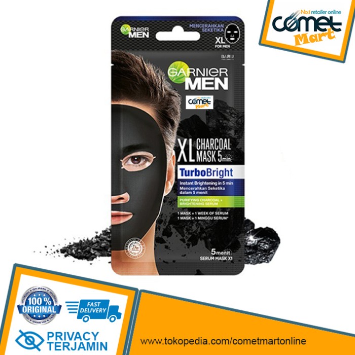 READY- MASKER WAJAH GARNIER MEN XL CHARCOAL TISSUE MASK POWER WHITE - 1 pcs