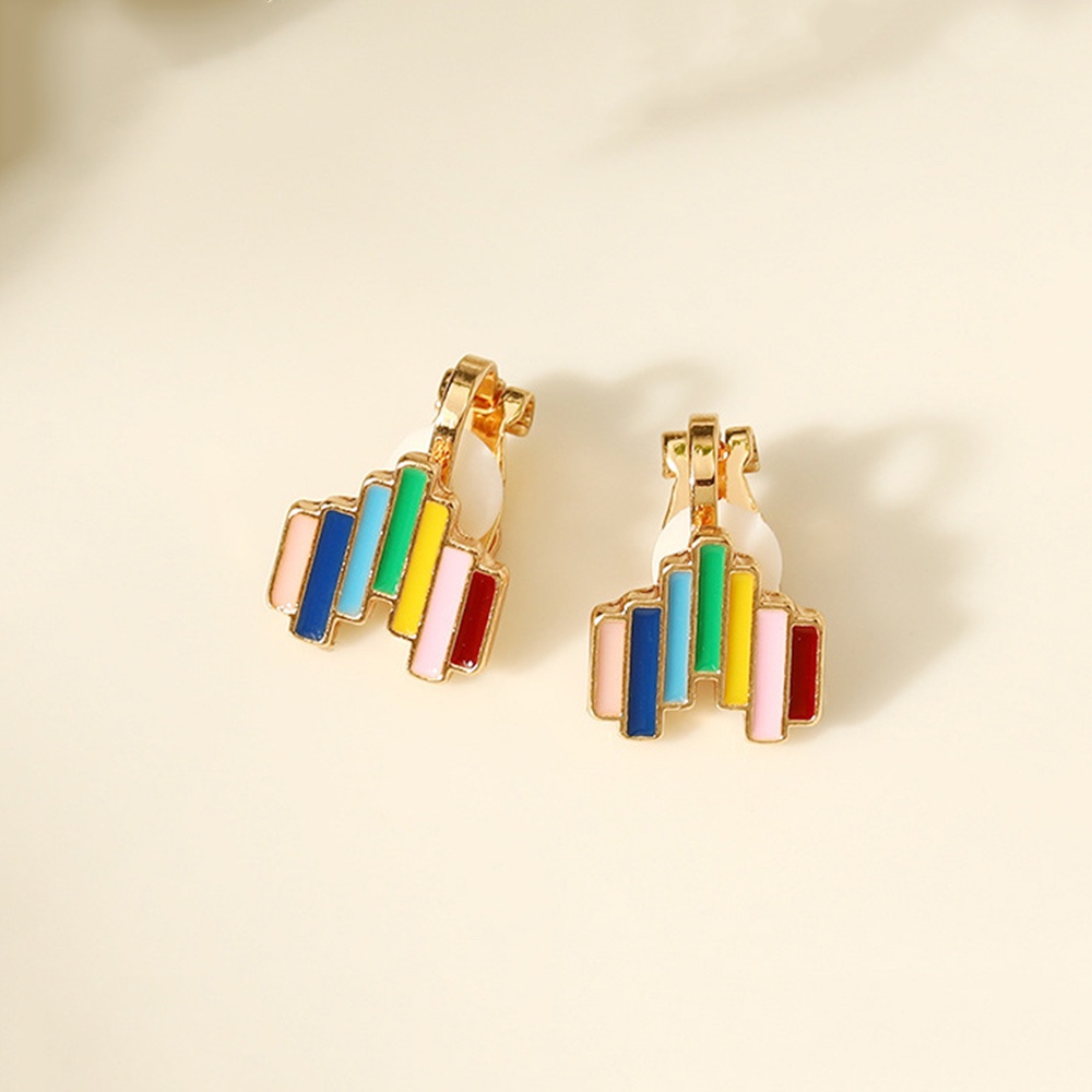 Anting Klip Hati Enamel Warna-Warni Non Tindik Untuk Wanita Hitam Geometris Bulat Earcuff Perhiasan Segitiga