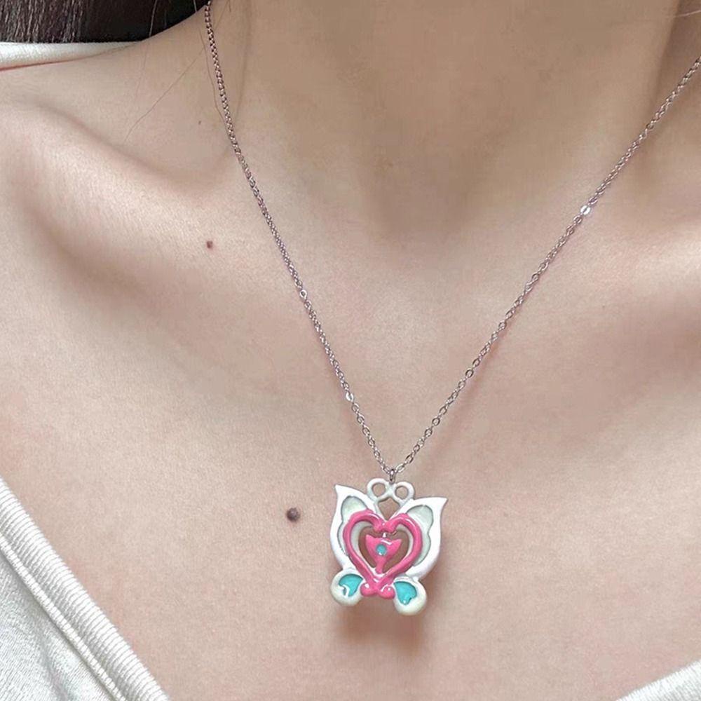 Needway Y2k Kalung Rantai Klavikula Peri Perak Emas Pink Alloy Butterfly Pendent Necklace Untuk Hadiah Gadis