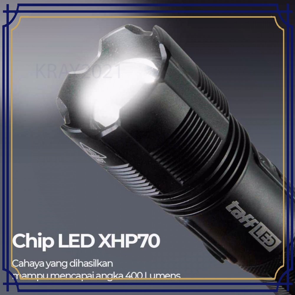 Senter LED Zoomable XHP70 400 Lumens with Battery - P7