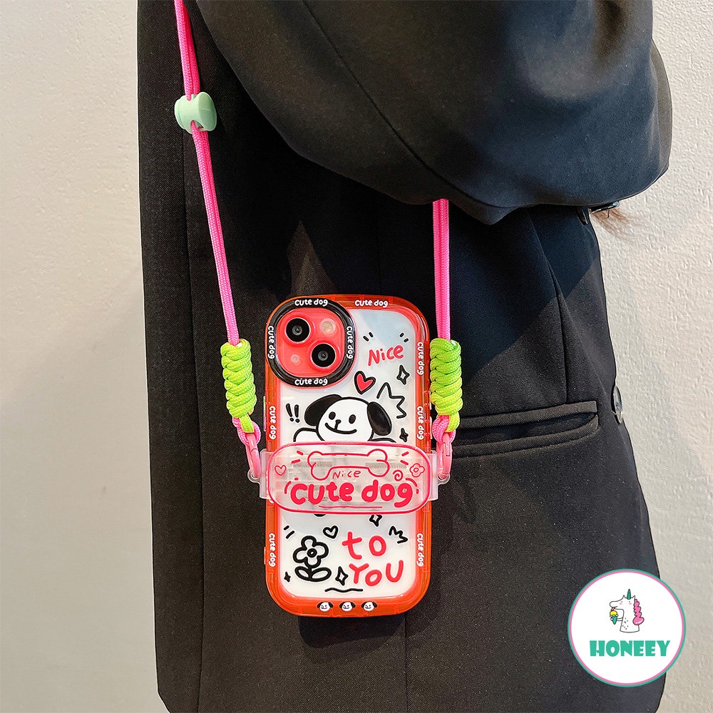 Fashion Kartun Graffiti Puppy Untuk Apple14 Pro Max Case iPhone 11 12 13 Pro Max Dilepas Klip Belakang Lanyard Shockproof Soft Cover