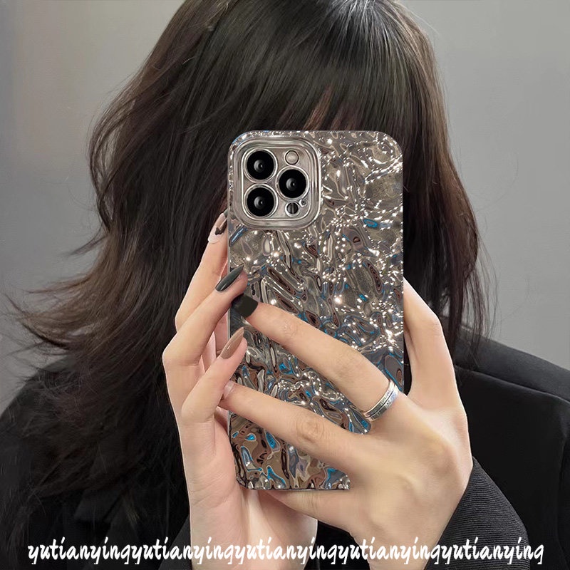 Ins Fashion Casing Batu Perak Kerut Canggih Untuk Realme C55 C35 C21Y C25 C33 C20 C11 C25Y C20A C15 C25s C3 C12 5i 5 6i 8i 8Pro 5s 10 9i 8mewah Electroplate Plating Cover