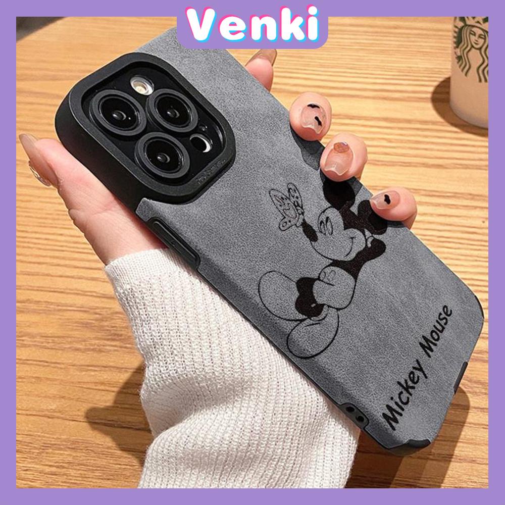 VENKI - Untuk iPhone 11 Case Leather Pupil Suede Case Soft Shockproof Phone Case Camera Simple Cute Cartoon Mouse Kompatibel dengan iPhone 14 13 Pro max 12 Pro max xr xs 7Plus 8Plus