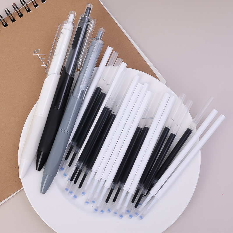 10pcs 0.5MM Transparan/White Tube Signature Pen/Press Style Pen Ganti Refill Tinta Hitam Kantor Sekolah Perlengkapan Tulis