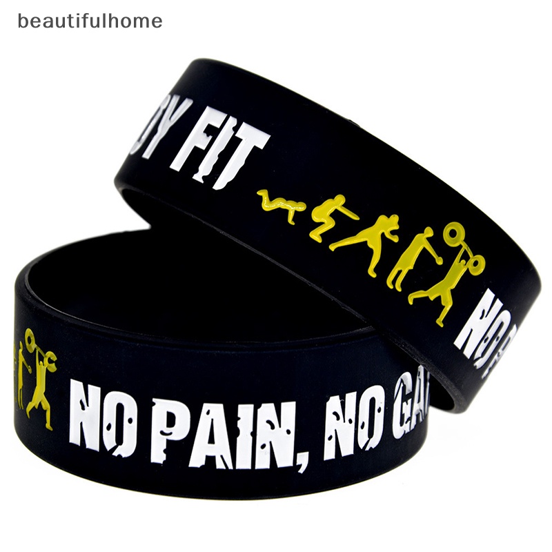 {beautifulhome} Gelang Silikon NO PAIN NO GAIN Untuk Pria Fashion Outdoor Basket Wristband.