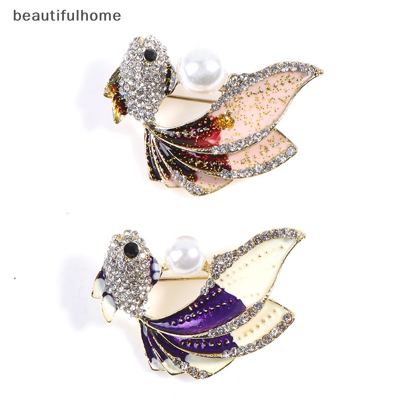 {beautifulhome} 1pc Kristal Berlian Imitasi Ikan Mas Bros Wanita Brooch Pin Aksesoris Pakaian.