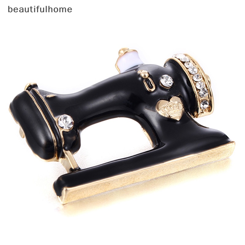 {beautifulhome} Pin Bros Mesin Jahit Enamel Hitam Bros Kerah Syal Dekorasi Perhiasan.