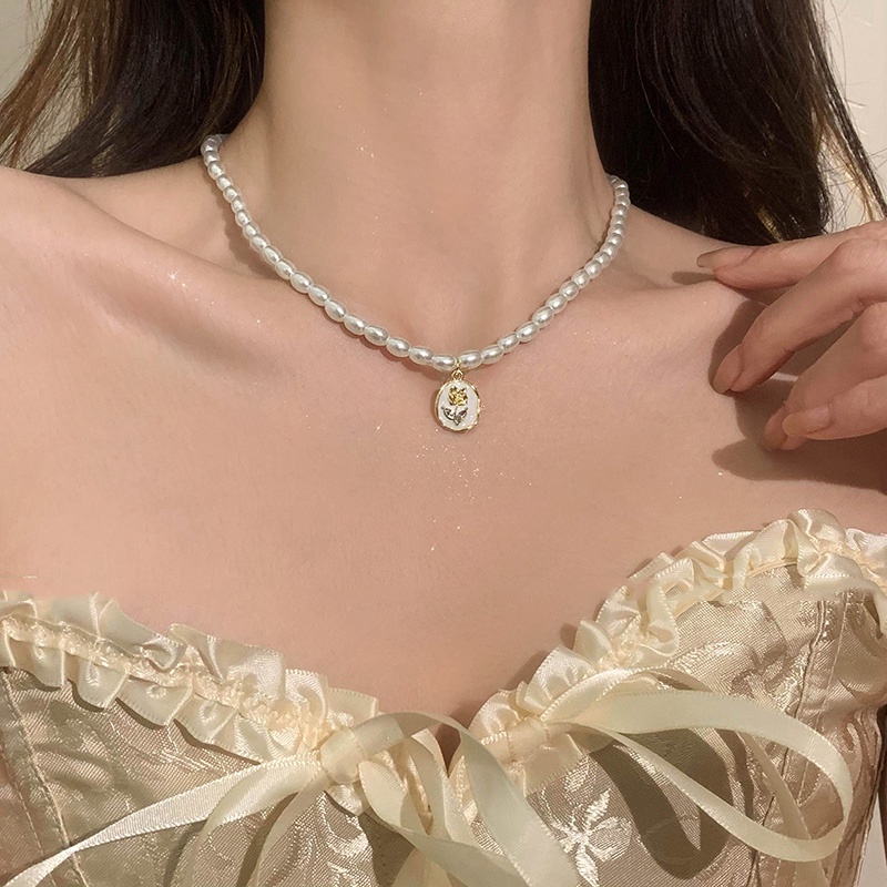 Rose Pearl Baru Manis Unik Niche High-End Modis Berkelas Elegan Kalung