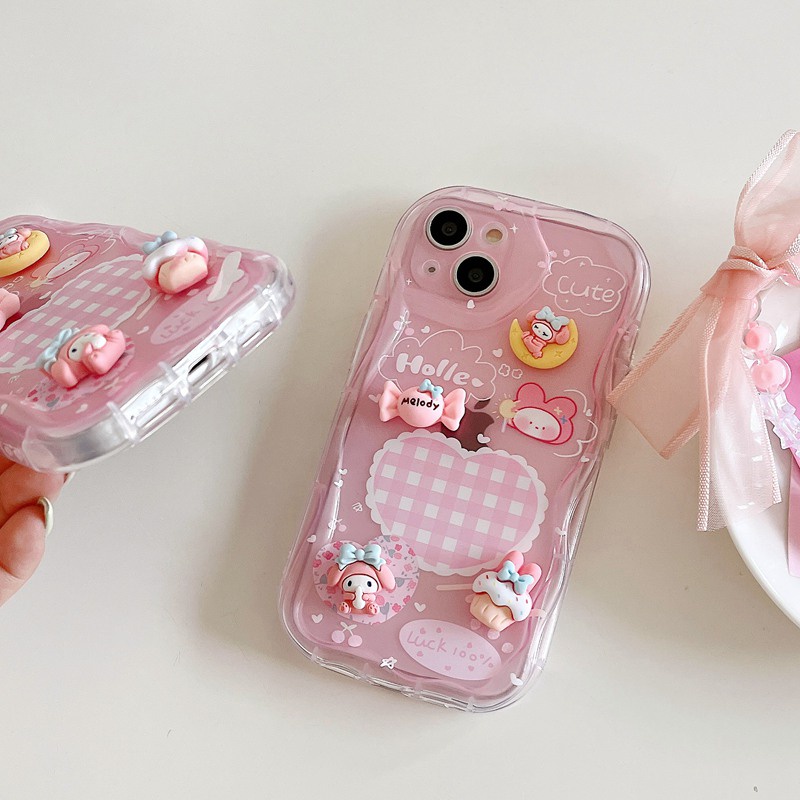 3D Hand Made Diy Candy Melody Pink Love Soft Case iPhone 11 12 13 14 Pro Max New Puff Casing Apple for women girls Gift