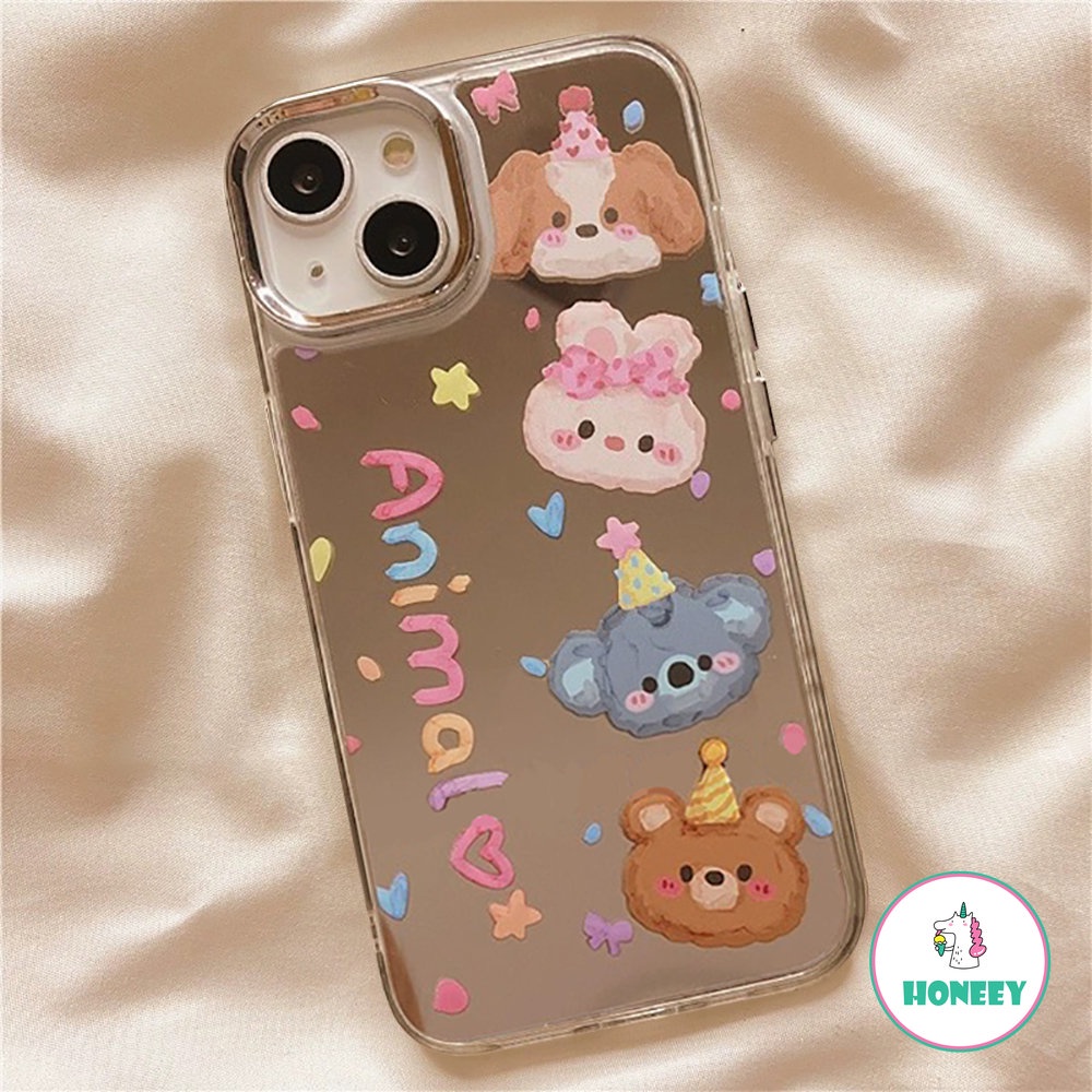 Casing Ponsel Cermin Rias Fashion Kartun Kompatibel Untuk iPhone 14 Pro Max13 12 Pro Max11 Binatang Lucu Shockproof Back Cover