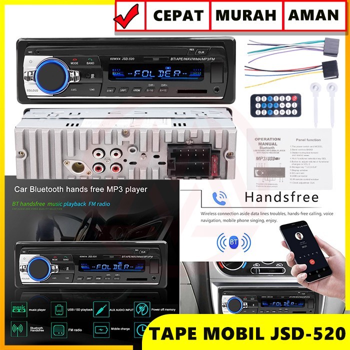 SINGLE USB MP3 RADIO BLUETOOTH TAPE MOBIL JSD-520 JSD520