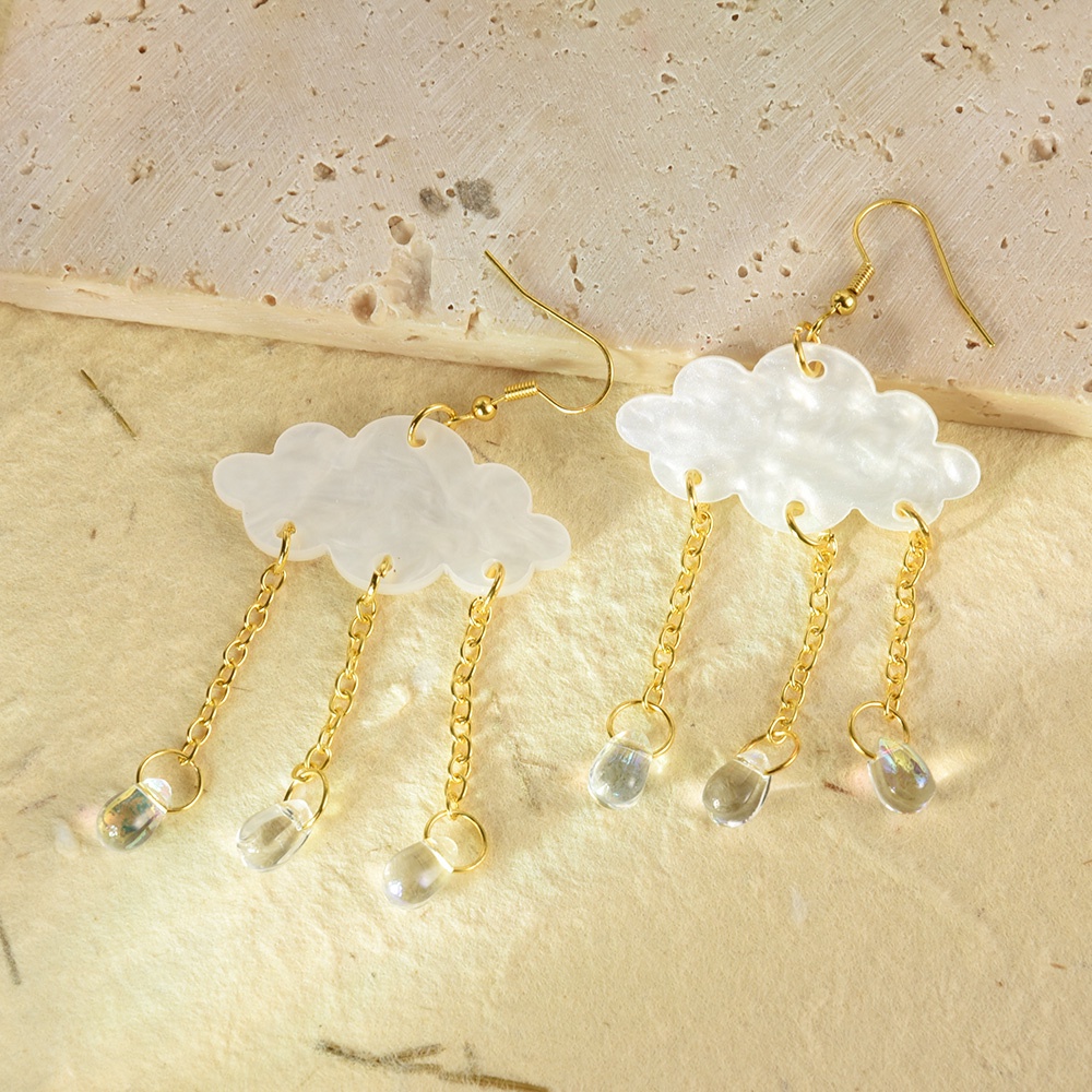 Raindrop Cloud White Crystal Droplet Rumbai Menjuntai Anting Cloud Drop Earrings Fashion Berlebihan Awan Kristal Anting Panjang Awan Akrilik Dan Raindrops Menjuntai Earrings