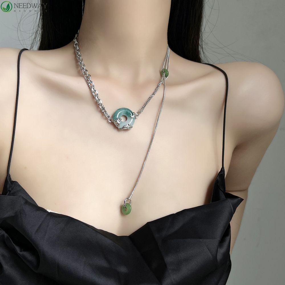 Needway Wanita Kalung Elegan Gaya Vintage Safety Gesper Liontin Rantai Perak Alloy Lady Gaya Cina Necklace