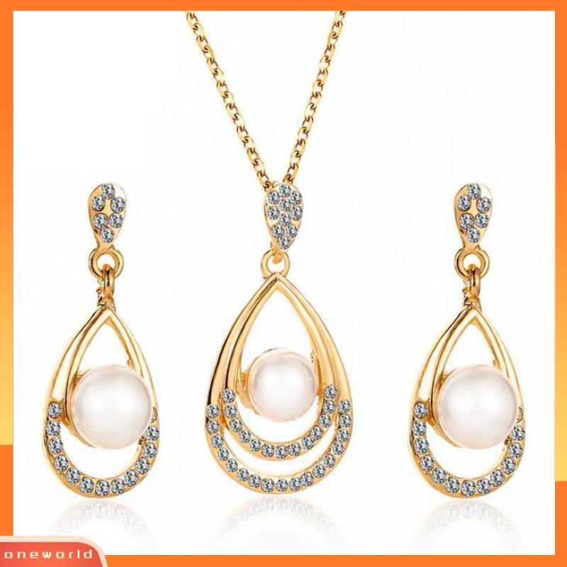 [ONR] Temperamen Bertabur Berlian Berongga Berbentuk drop Kalung Dan Anting set Dua Potong