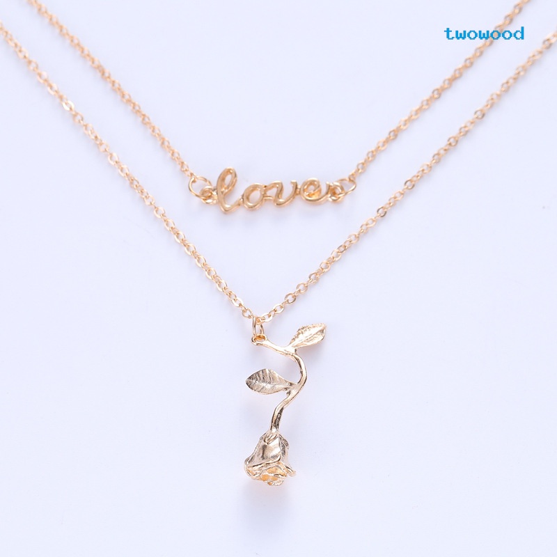 Twowood Romantis Mode Pribadi Surat rose pendant Klavikula Kalung Hadiah festival