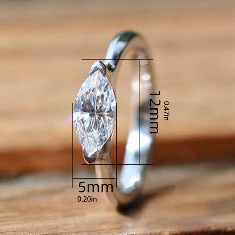 Cincin Jari Wanita Simple Marquise Cubic Zirconia Warna Silver Band Rings Untuk Pesta Pertunangan Pernikahan Perhiasan