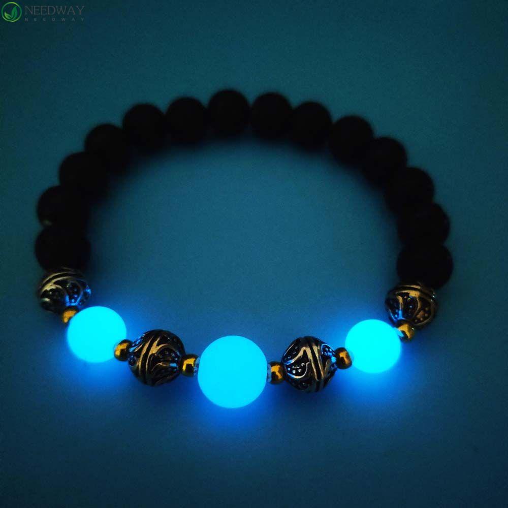Needway Gelang Wanita Pria Unisex Bercahaya Dalam Gelap Buddhisme Pesona Manik Bercahaya Aksesoris