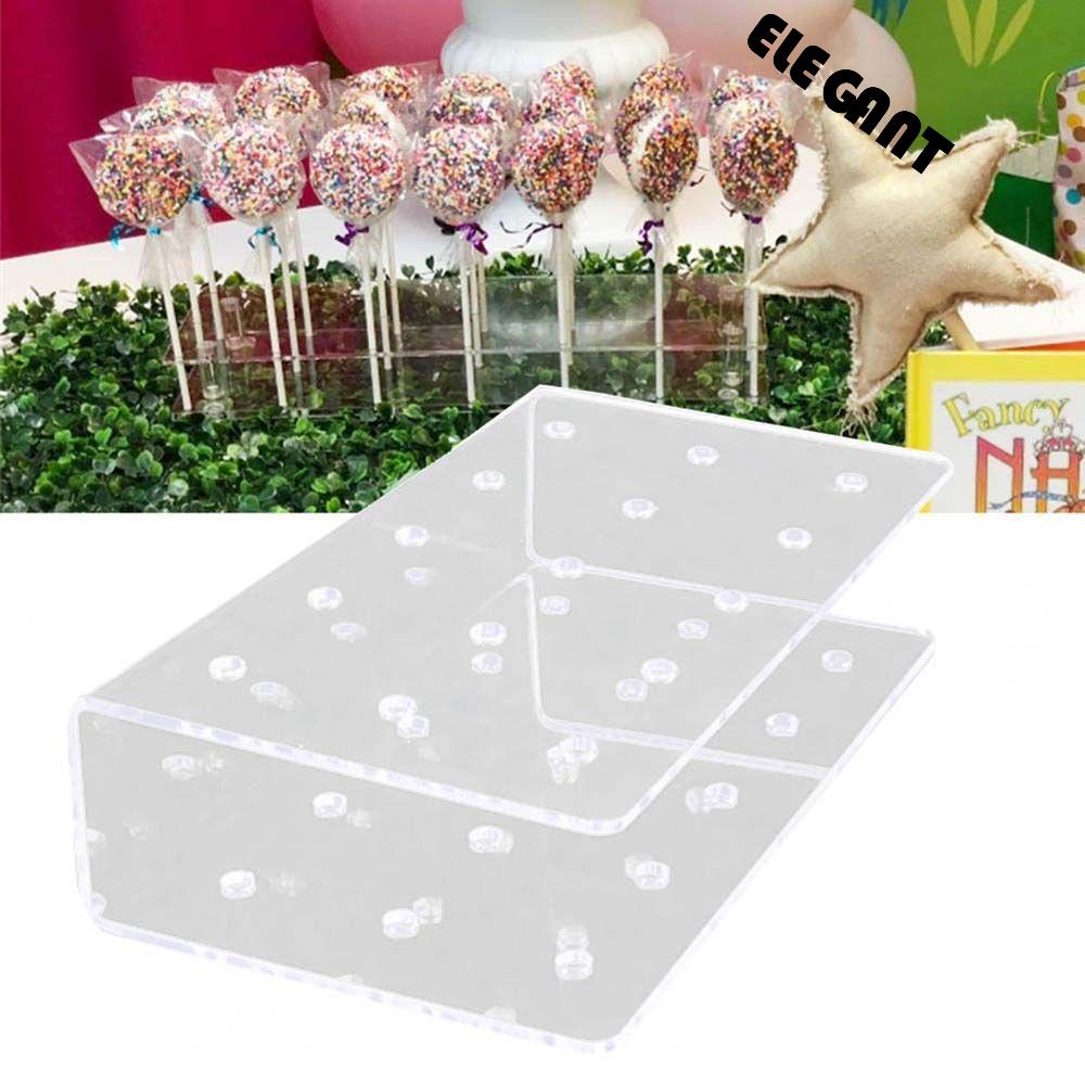 [Elegan] Stand Lolipop 15lubang Transparan Persegi Panjang Double Layer Candy Dessert Stick Rack