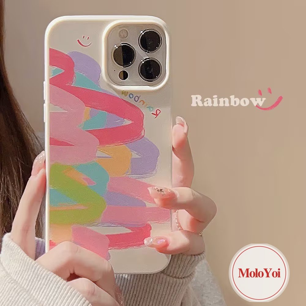 IPHONE Glossy Pola Cat Air Tidak Teratur Tahan Guncangan Case Kompatibel Untuk Iphone11 14 13 12 Pro Max XR XS X Max8 7 Plus SE 2020fashion Colorful Doodle Paint Rainbow Lembut Tpu Penutup Belakang