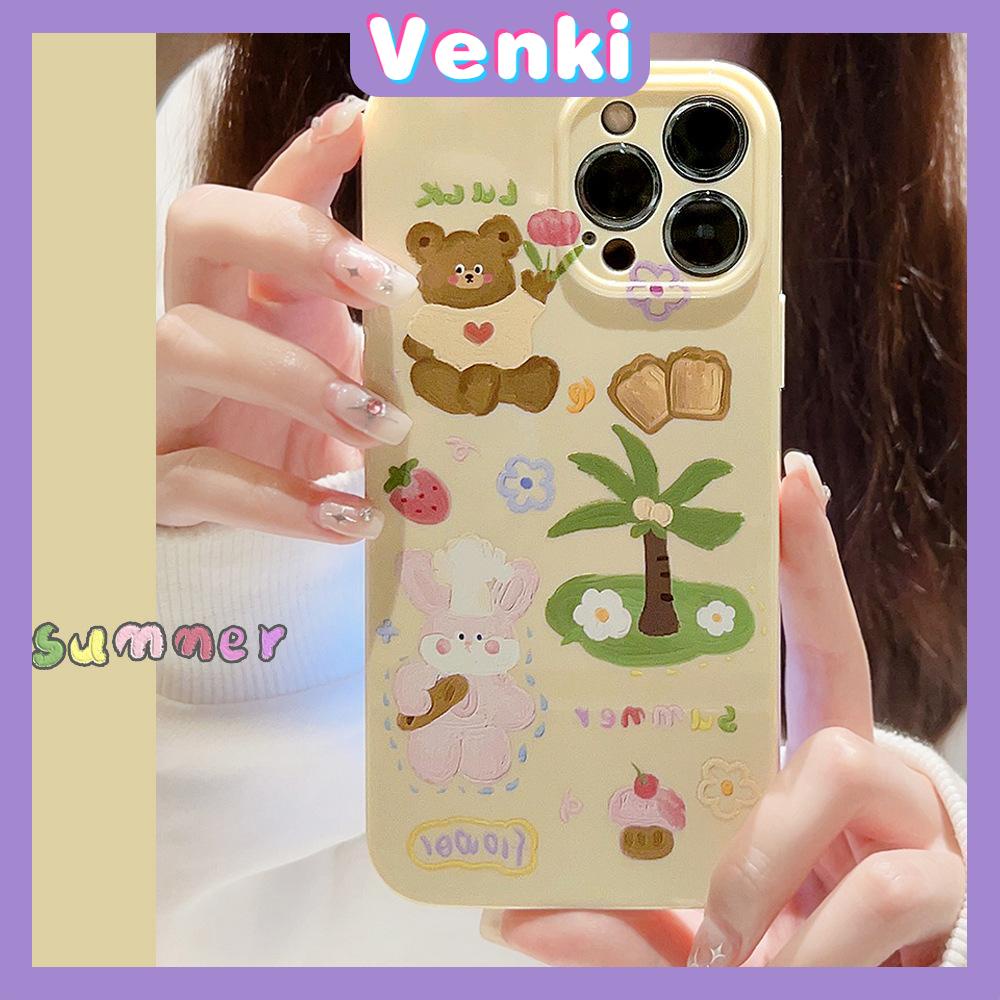 VENKI - Untuk iPhone 11 iPhone Case Cream Glossy Film TPU Soft Shockproof Phase Cover Protection Cute Bear Coco Kompatibel dengan iPhone 14 13 Pro max 12 Pro Max xr xs max 7 8Plus