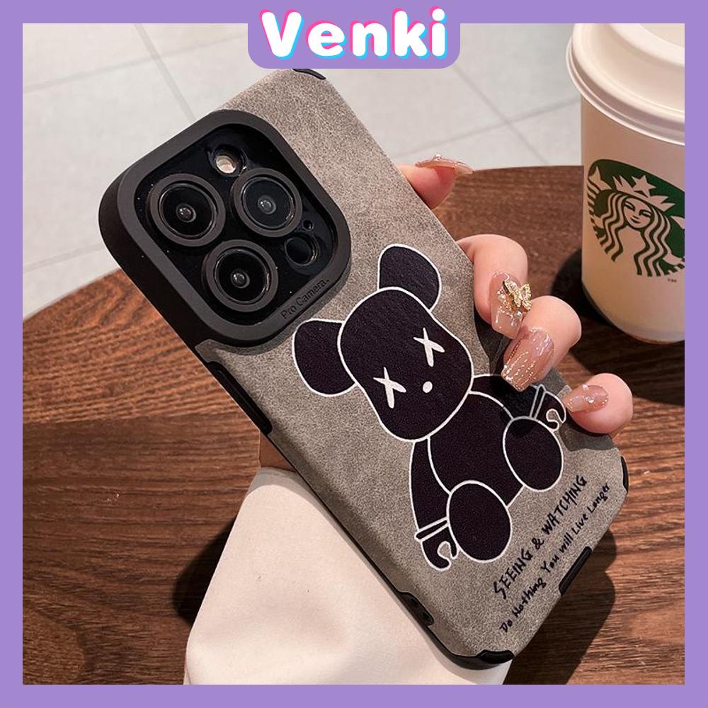 VENKI - Untuk iPhone 11 Case Leather Pupil Suede Case Soft Shockproof Phone Case Camera Protection Simple Grey Cute Bear Kompatibel dengan iPhone 14 13 Pro max 12 Pro max xr xs 7 8Plus