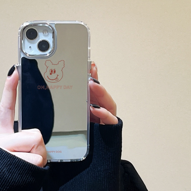 IPHONE Casing Ponsel Cermin Anjing Sederhana Kompatibel Untuk Iphone11 12 13 14 12Pro 13Pro 14Pro Pro Max XR X XS Max Electroplating Tombol Perlindungan Mirror Cover