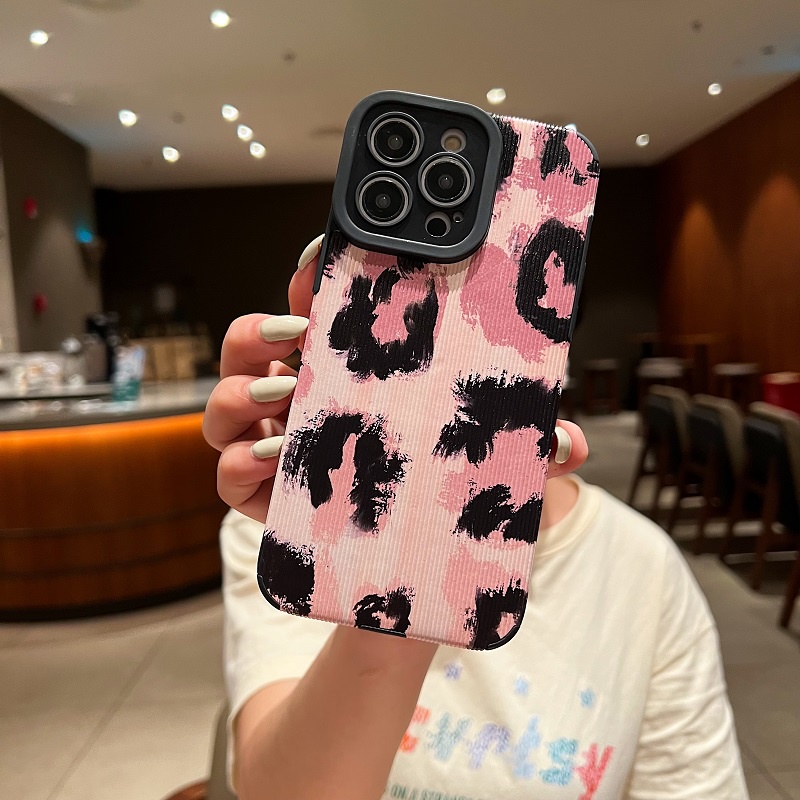 IPHONE Untuk Iphone14 13 12 11 Pro Max X XR XS Max7 8 Plus Pink Hitam Motif leopard Tekstur Vertikal Pelindung Kulit Soft case