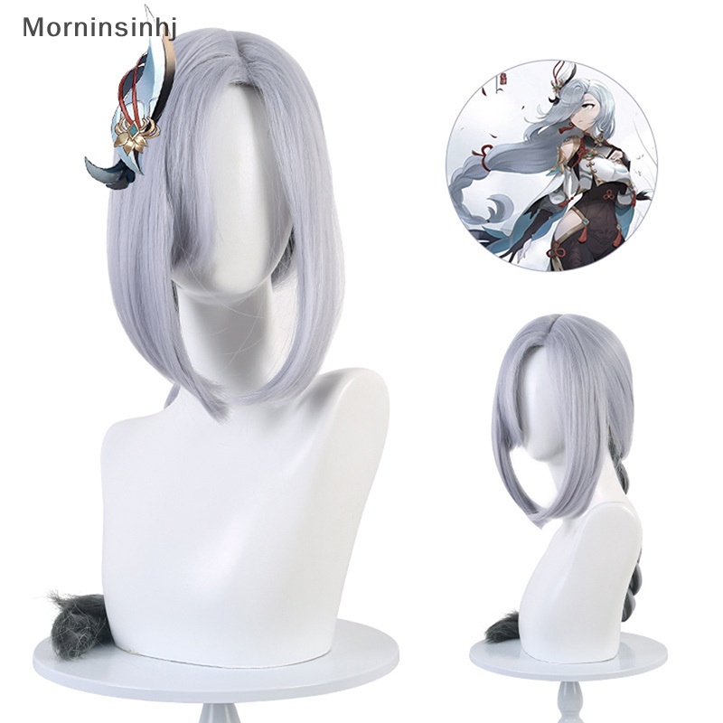 Mornin Game Genshin Impact Shenhe Cosplay Wig Warna Biru Putih Kepang Panjang Rambut 80cm id