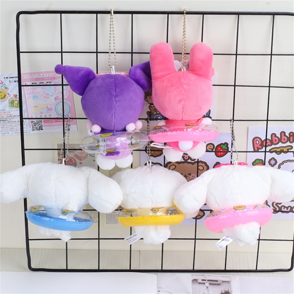 ღ Sanrio Plush Boneka Liontin Cincin Renang Kuromi Cinnamon Anjing Ransel Liontin Lucu Plush Boneka Kartun Tas Ornamen Boneka Gantungan Kunci Untuk Hadiah