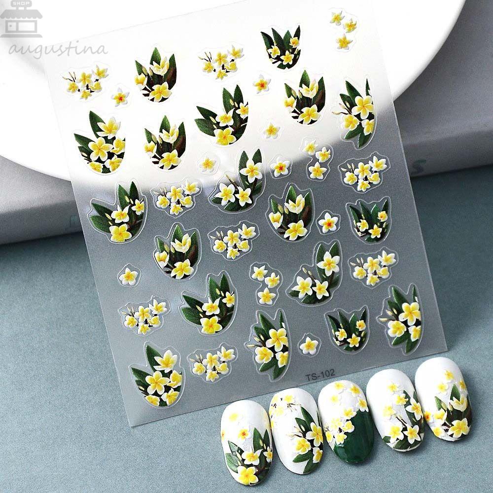 AUGUSTINA Agustina Kupu-Kupu Stiker Kuku Wanita Fashion Anggrek Perekat Diri Manikur Aksesoris Plumeria rubra Nail Art Dekorasi