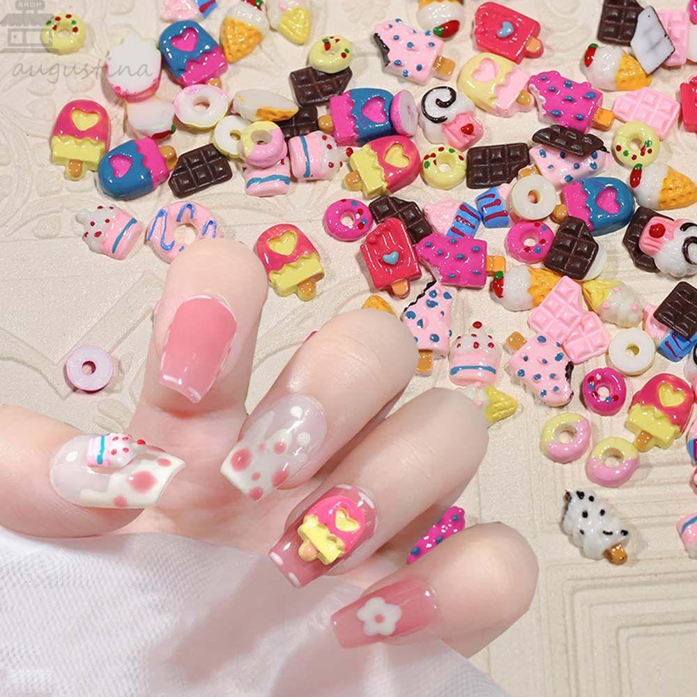 AUGUSTINA Agustinina Perhiasan Nail Art Girly Heart Jepang Es Krim Kue Donat Coklat DIY Ornamen
