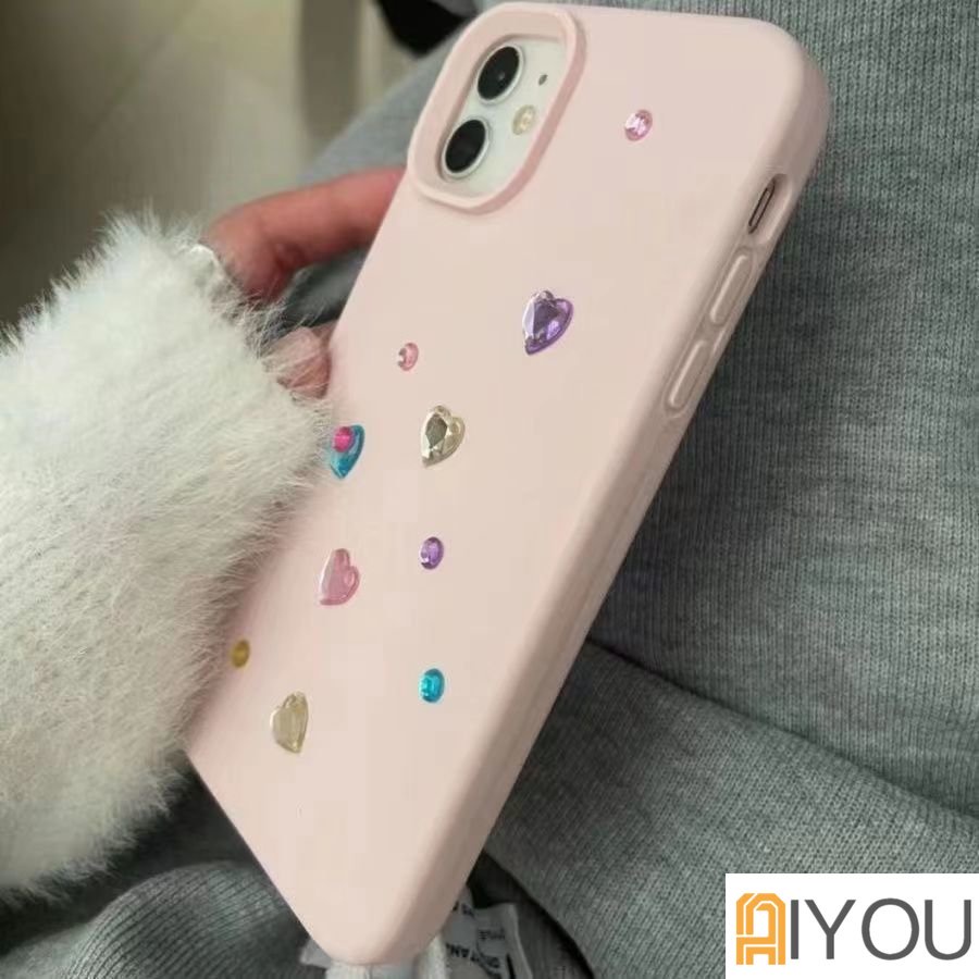 Casing Silikon Original Mewah Untuk Apple iPhone 11 12 13 14 Pro Max 3D Love Diamond Dekorasi Stiker Case Untuk iPhone 13 12 Mini X XS XR 13 14 Pro Cover