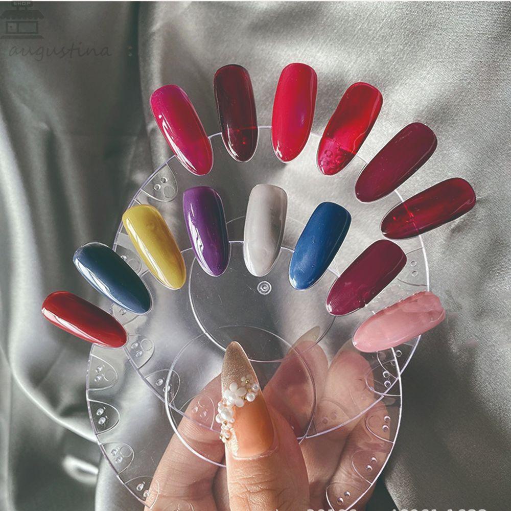AUGUSTINA Augustina Display Kuku Bulat Berdiri Salon Transparan Manicure Cetakan UV Gel Display Papan Latihan Kuku Rak Mandi Kuku Plastik