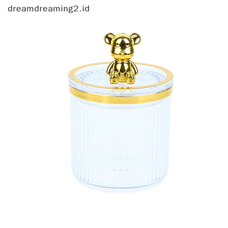 (drea) Beruang Lucu Bening Cotton Pad Dan Ear Bud Holder Acrylic Tempat Penyimpanan Kosmetik Toples //