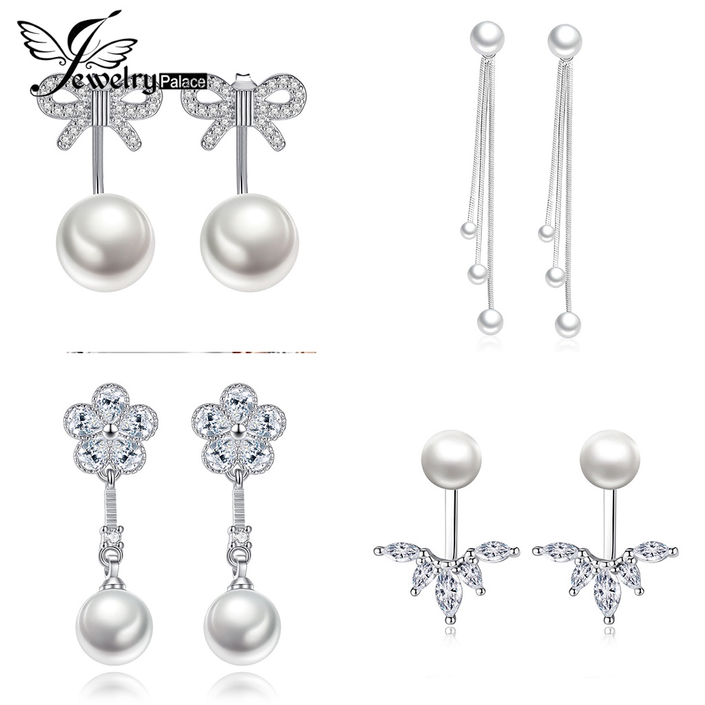 Jewelrypalace Wanita Asli929Mutiara Perhiasan Anting Stud Rumbai Perak Fashion M035