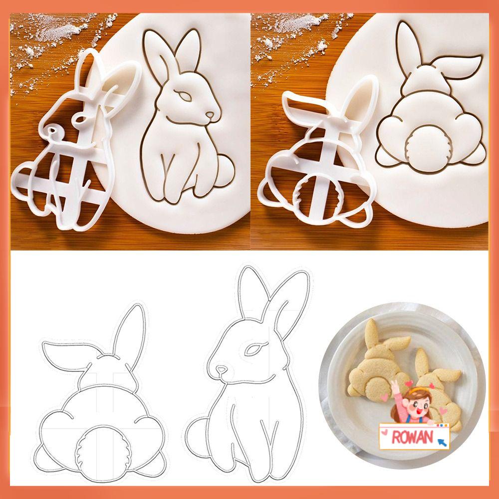 R-FLOWER 2pcs /set 3D Kelinci Paskah DIY Cetakan Kue Plunger Plastik Cookie Cutter