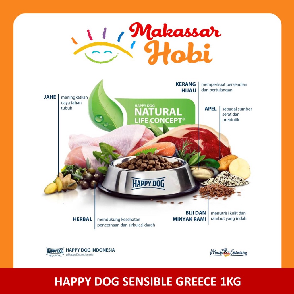 Happy Dog Sensible Greece 1kg Makanan Kering Anjing Dewasa Adult Food