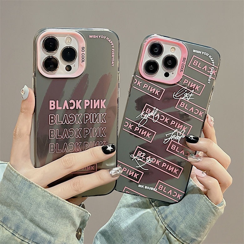 IPHONE Casing Ponsel Desain Signature Double Layer Colorful Silver Full Screen Hitam Dan Pink Kompatibel Dengan Iphone12 13 14 11 Pro Max Qqzs