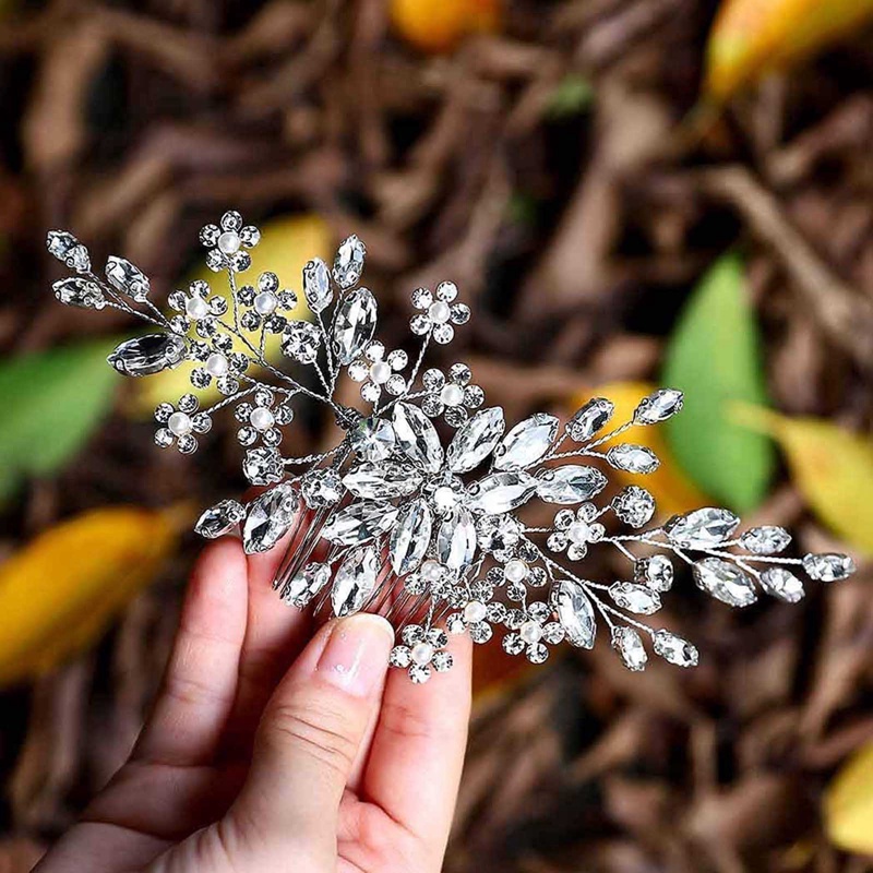 Evild Berlian Imitasi Pernikahan Sisir Rambut Daun Manik Pengantin Headpieces Hair Clip Kristal Bridal Hiasan Kepala Bunga Pernikahan Aksesoris Rambut