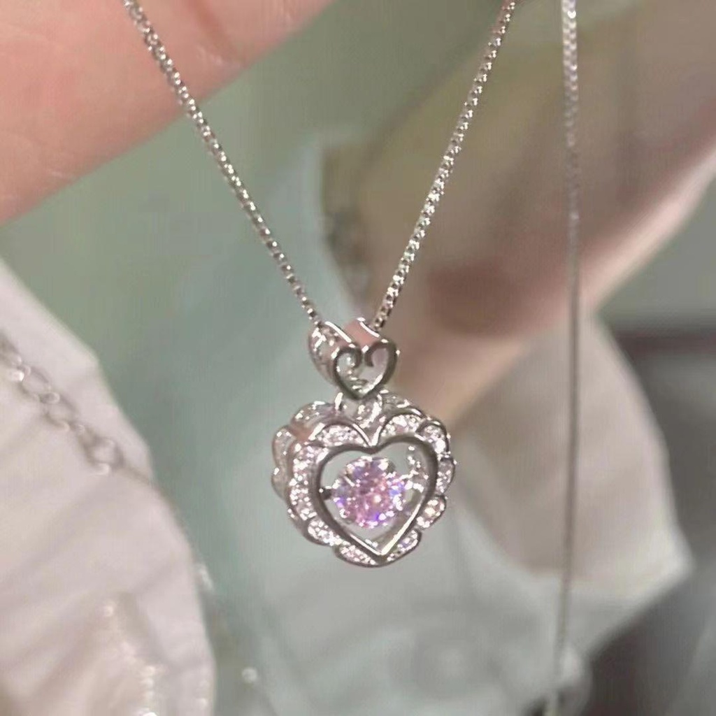 Versi Korea ins Trendi Gaya Baru Temperamen Manis All-Match Pink Berlian Cinta Kalung Perempuan Cahaya Mewah Desain Niche Klavikula Cha