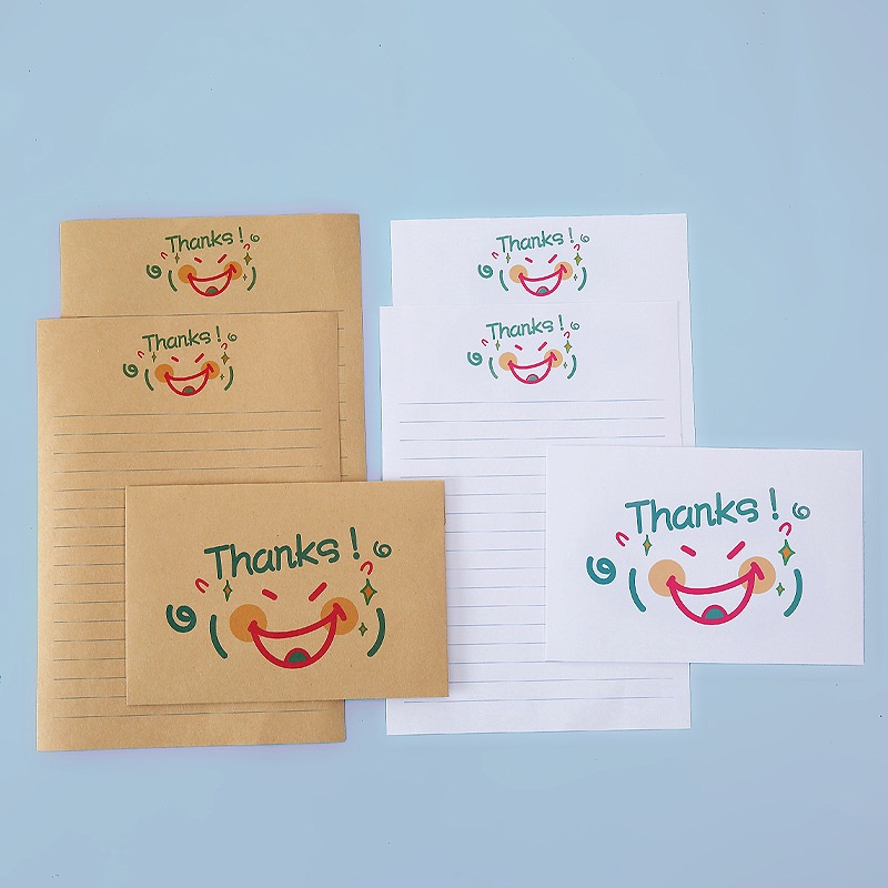 2set Korean INS Style Sederhana Wajah Tersenyum Amplop Surat Stiker Set Romantis Ulang Tahun Berkat Kartu Perayaan Festival Kartu Ucapan