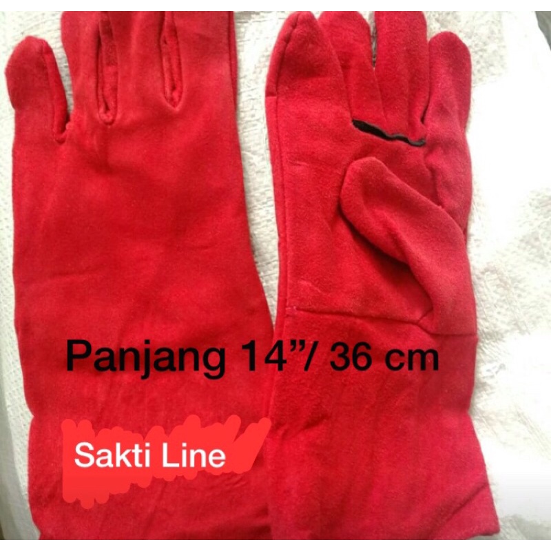 PROMO HARI INI!! Sarung Tangan Las Kulit merah - abu 12-14-16 Inch