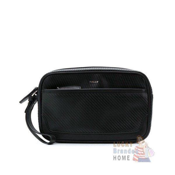 Tas Bally Pouch Men Caliros Clutch Bag Full Black Original Bally