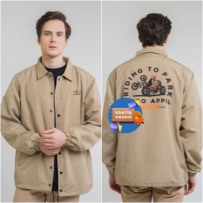 PARASUT JAKET OUTFIT KEREN TRENDY /Jaket Coach Apparel Parasut Taslan Cream Bike